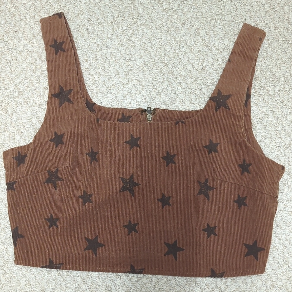 Brown Star-Patterned Women's Top